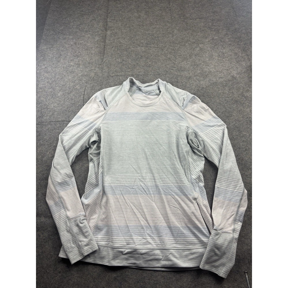 Lululemon Women's 12 Striped Pink Gray Think Fast Long‎ Sleeve Top Yoga Pilates